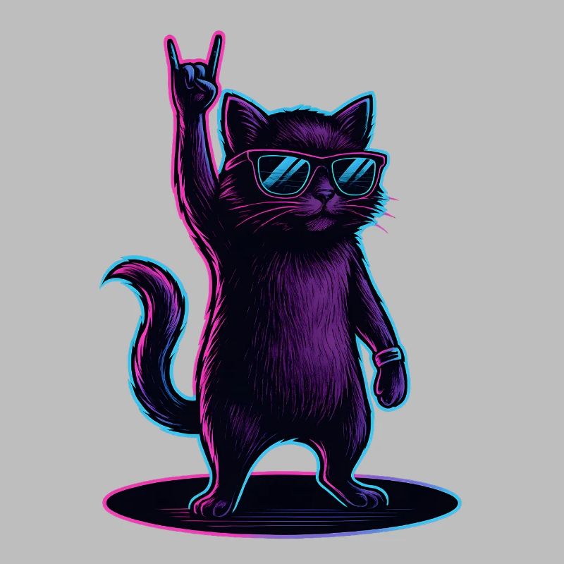 Chat Chat Synthwave avec la pose Rockhand