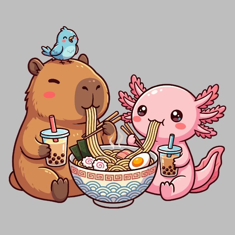 Kawaii Capybara Axolotl Ramen Bubble Tea