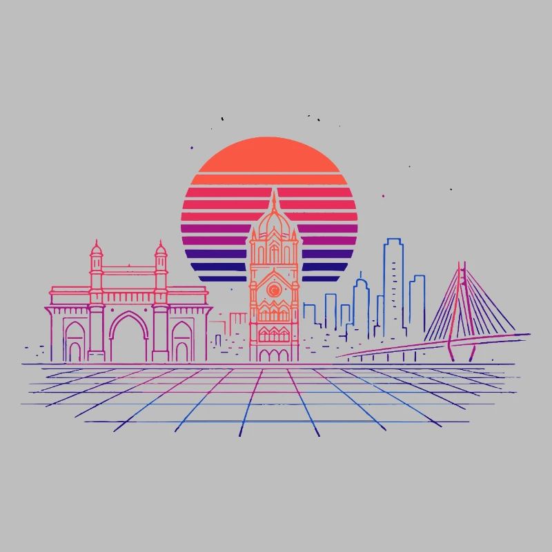 Neon-Synthwave Stadtsilhouette - Mumbai