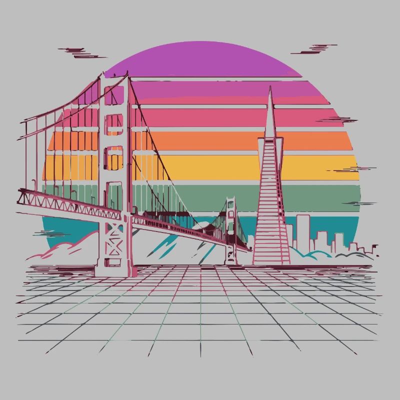 Rainbow Bridge Neon Skyline San Francisco