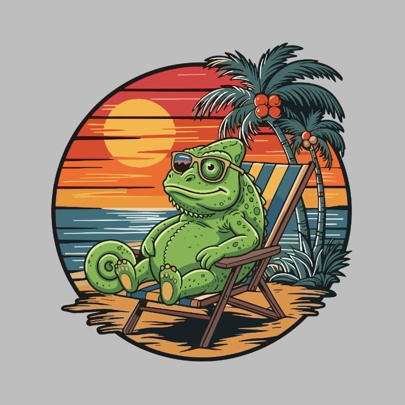 Funny Chameleon on Beach Summer Vacation Sunset