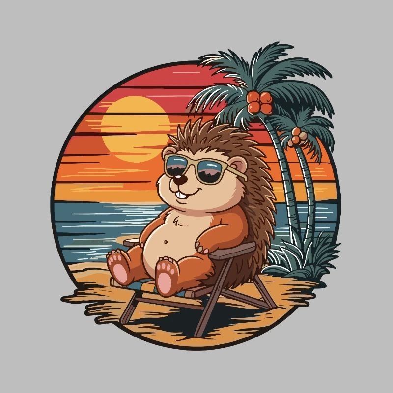 Drôle de hérisson sur les vacances d’été à la plage