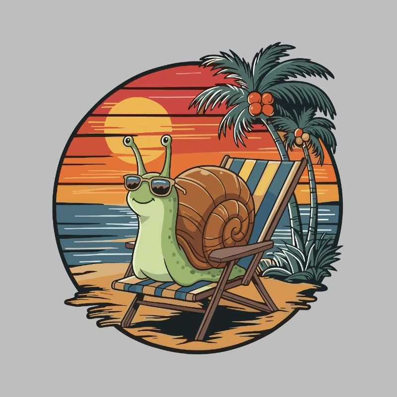 Escargot drôle sur la plage Coucher de soleil des vacances d’été