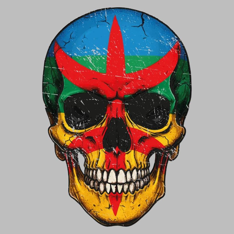 Crâne coloré  de drapeau Berbère - berber skull