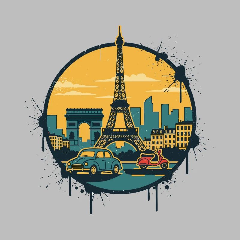 Illustration rétro de l’écusson de la Skyline de la tour Eiffel de Paris