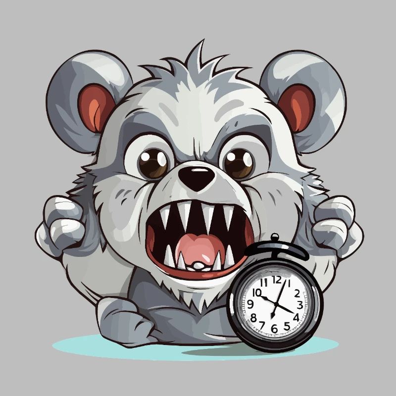 Aggressive panda with alarm clock