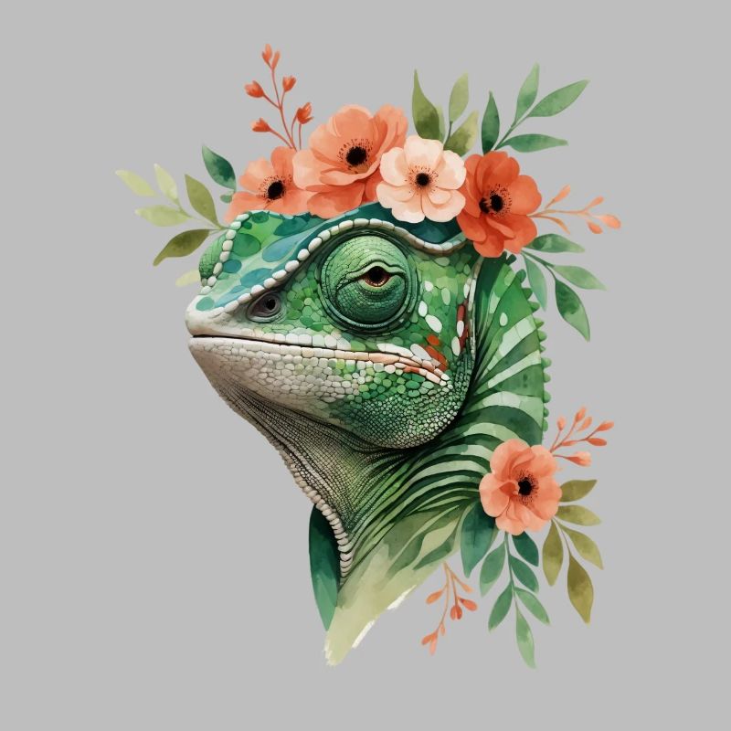 Couronne de fleurs avec caméléon