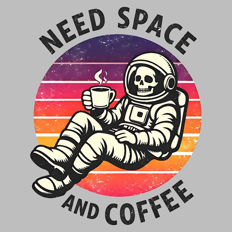 Astronaute squelette spatial et café