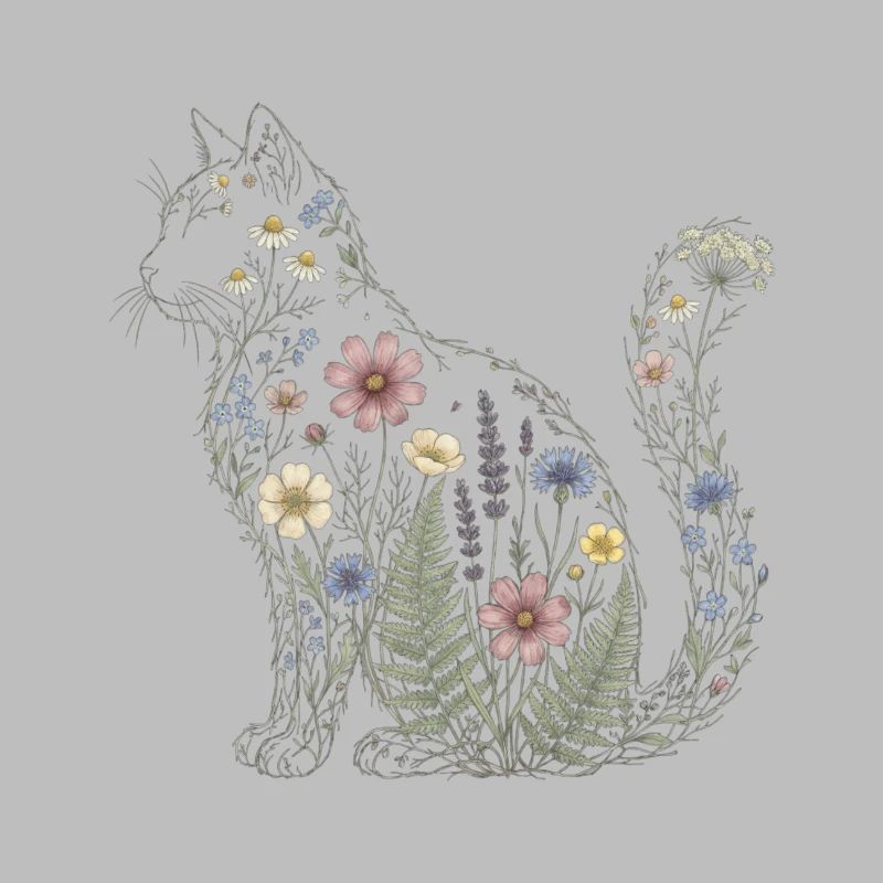 Silhouette de chat fleuri Maman Plante Maman V