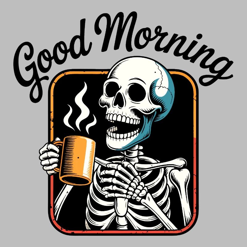 Coffee Skeleton with Steaming Cup