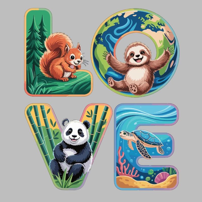 T-Shirt Panda Sloth Turtle Squirrel