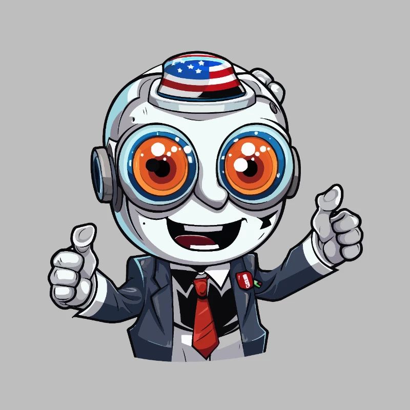 Mascotte robot avec chapeau drapeau