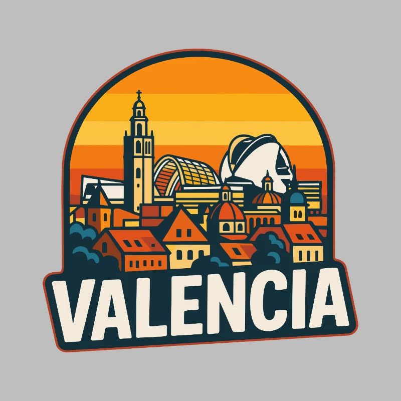 Valencia Espagne Retro Sunset Skyline Design