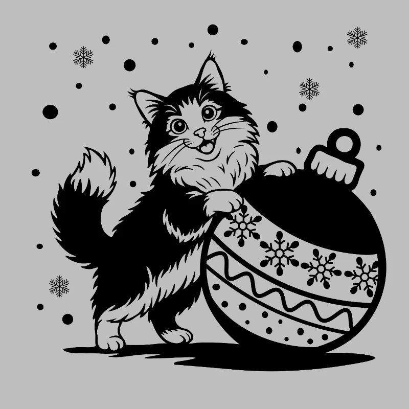 Süße, flauschige Katze mit einer großen Weihnachtskugel – St.