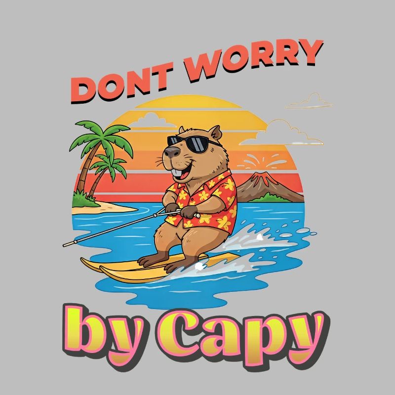 Surfeur capybara au coucher du soleil