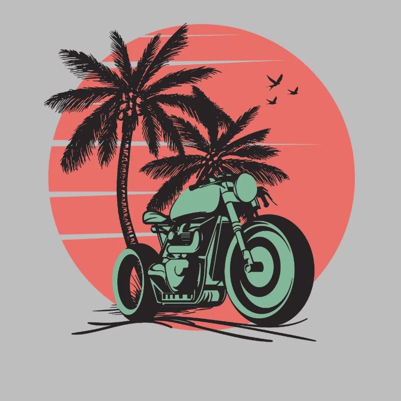 Retro Sunset Palm Motorcycle Ride
