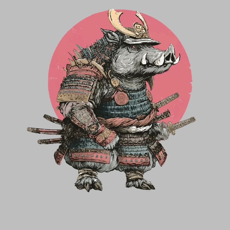 Boar Samurai in Armor with Pink Crest