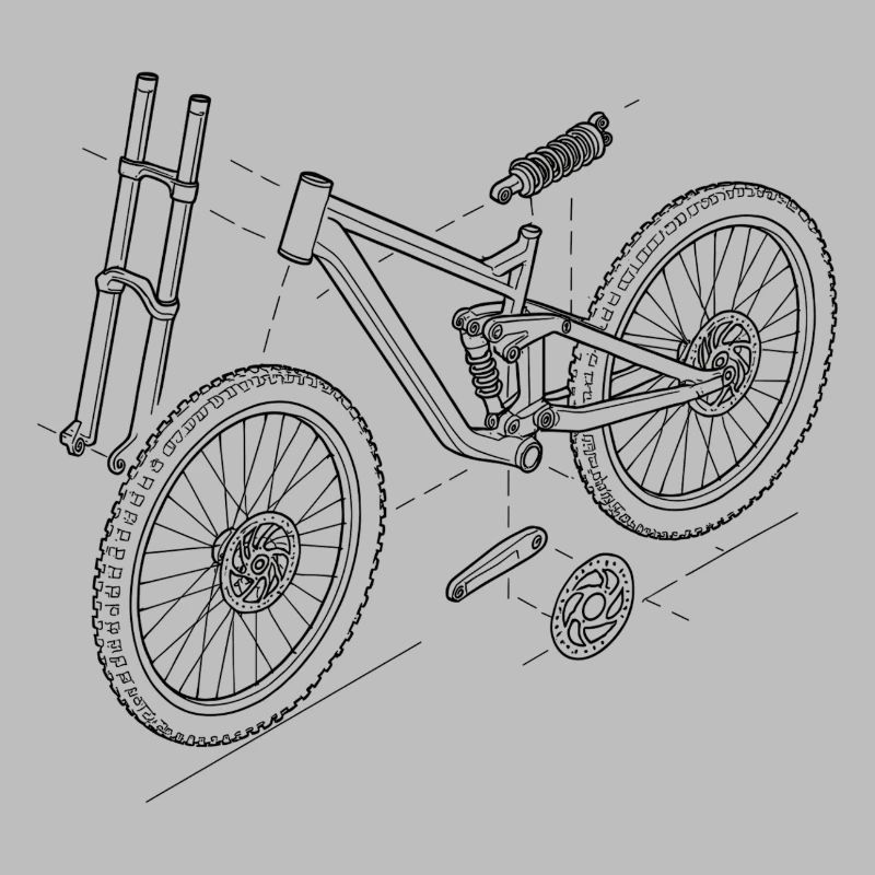 DH-Bike Exploded Drawing: MTB Technique Sketch