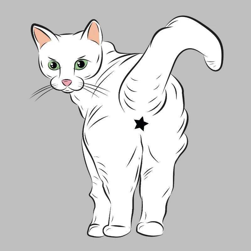 Chat blanc avec logo étoile