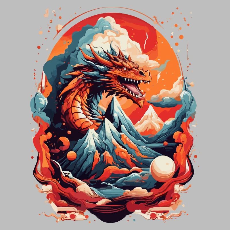 DRAGON BETWEEN MOUNTAINS & LAVA & FIRE, RETRO