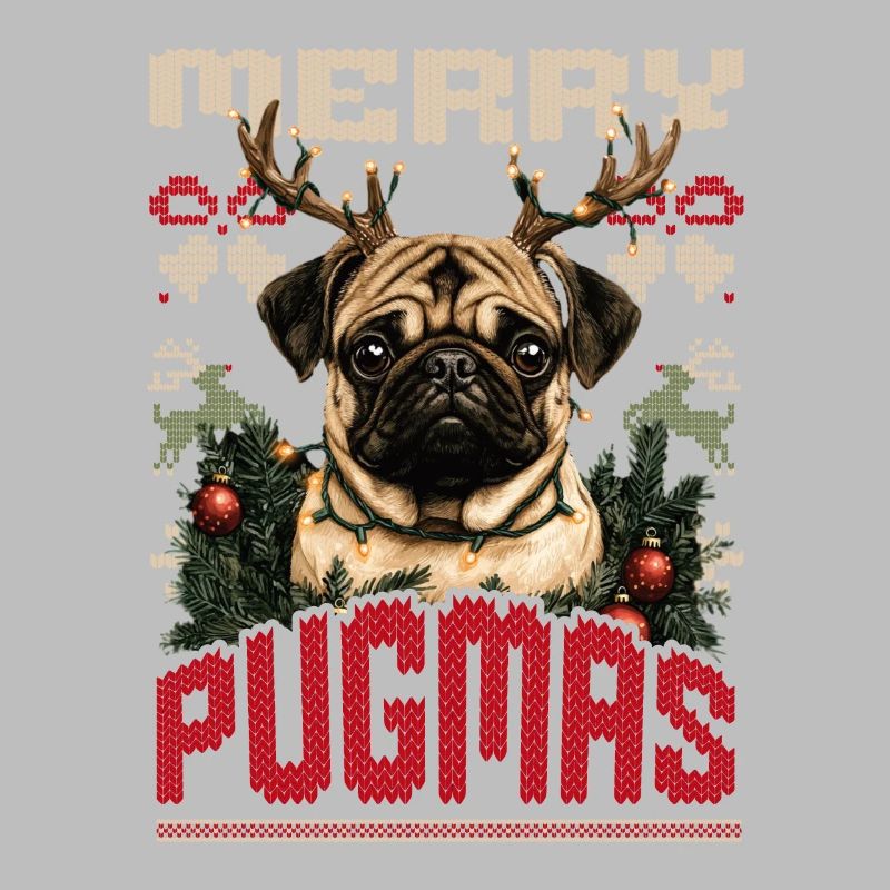 Carlin Pull de Noël laid Style Merry Pugmas