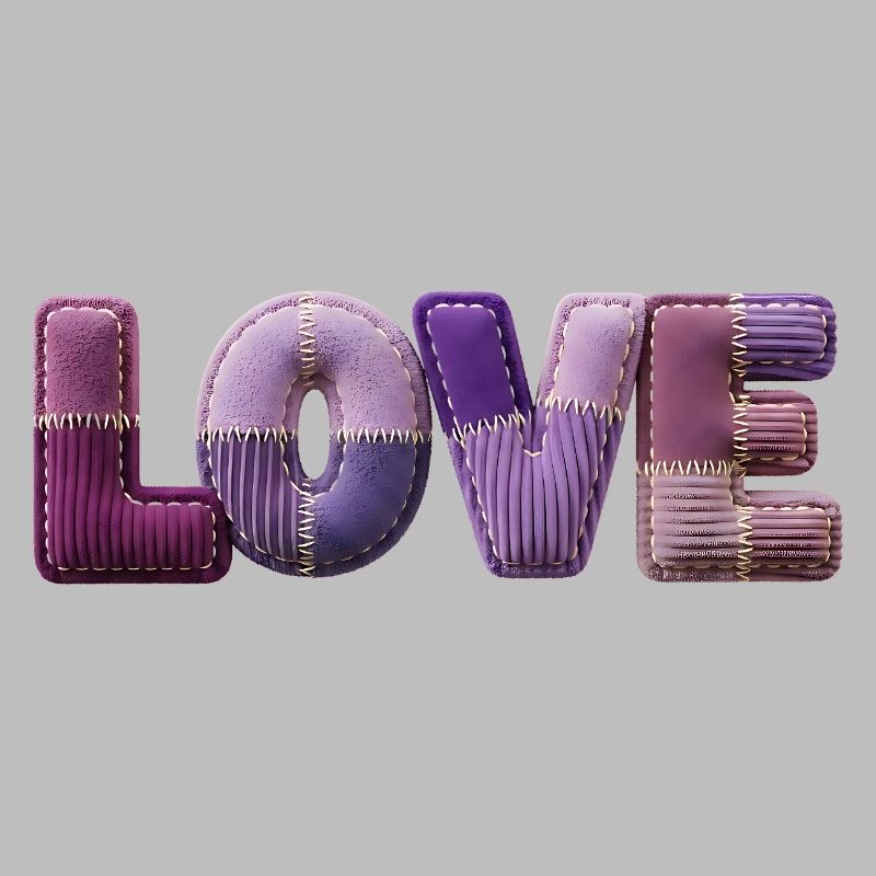 Love Schriftzug Patchwork 3D Stoff Look