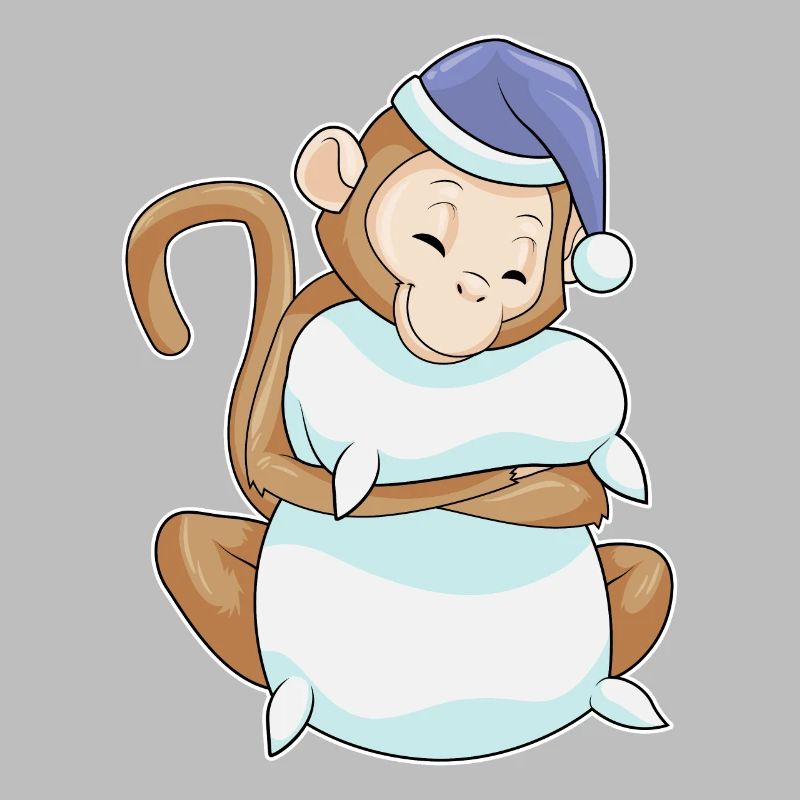 Monkey with pillow & sleeping cap