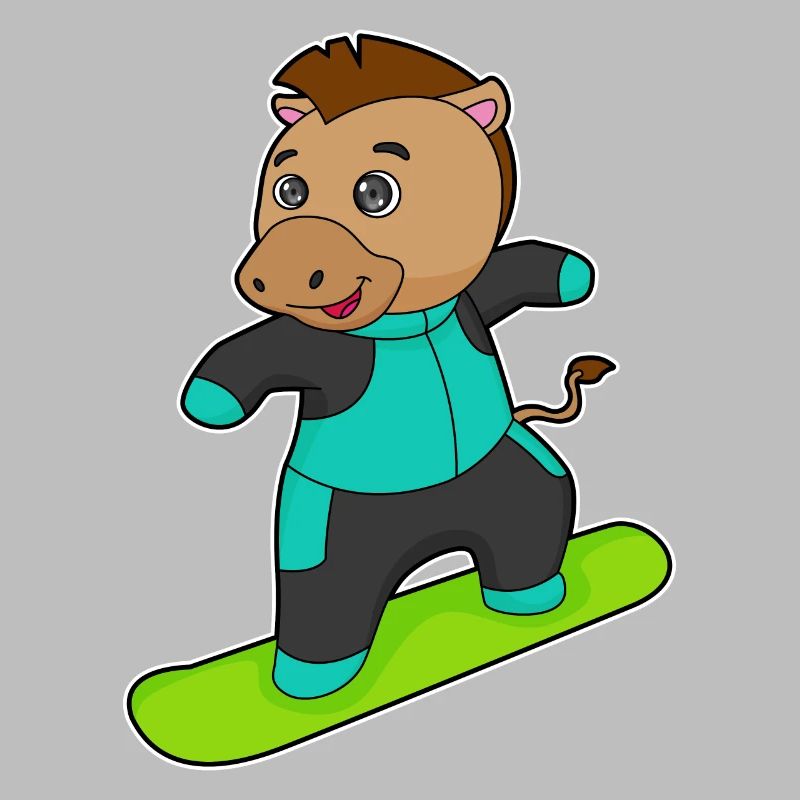 Cheval comme snowboarder avec snowboard