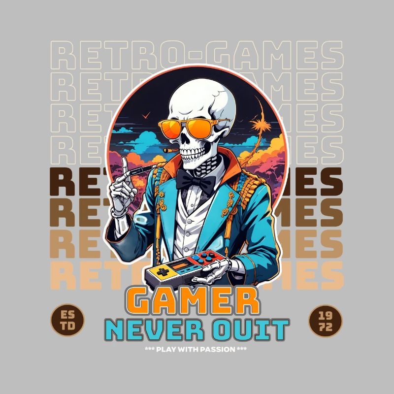 Retro Gamer Skelett mit Controller Konsolenspiele