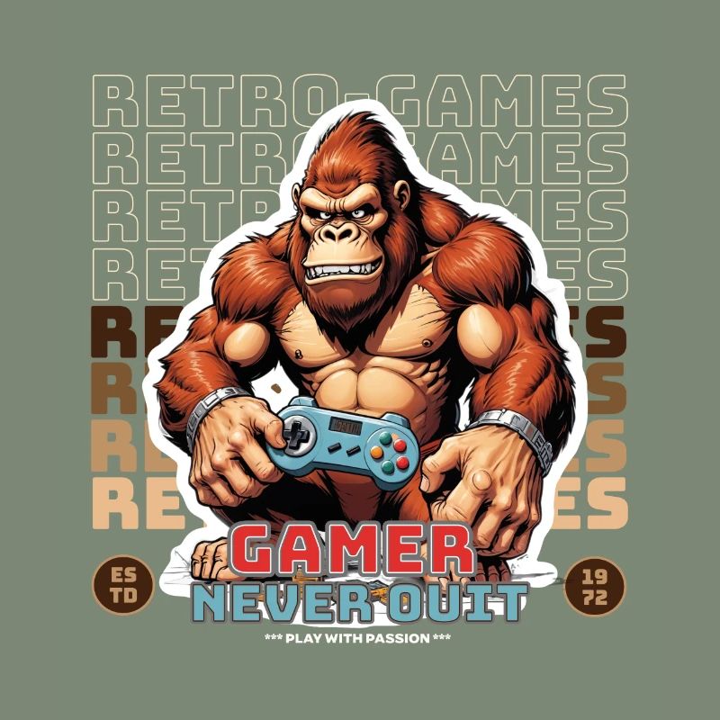 Retro Gamer Never Quit Affe mit Controller