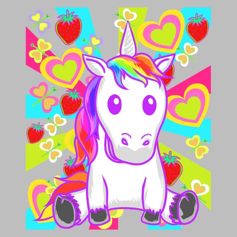 Sommer Retro Einhorn Einhörner Erdbeeren Obst