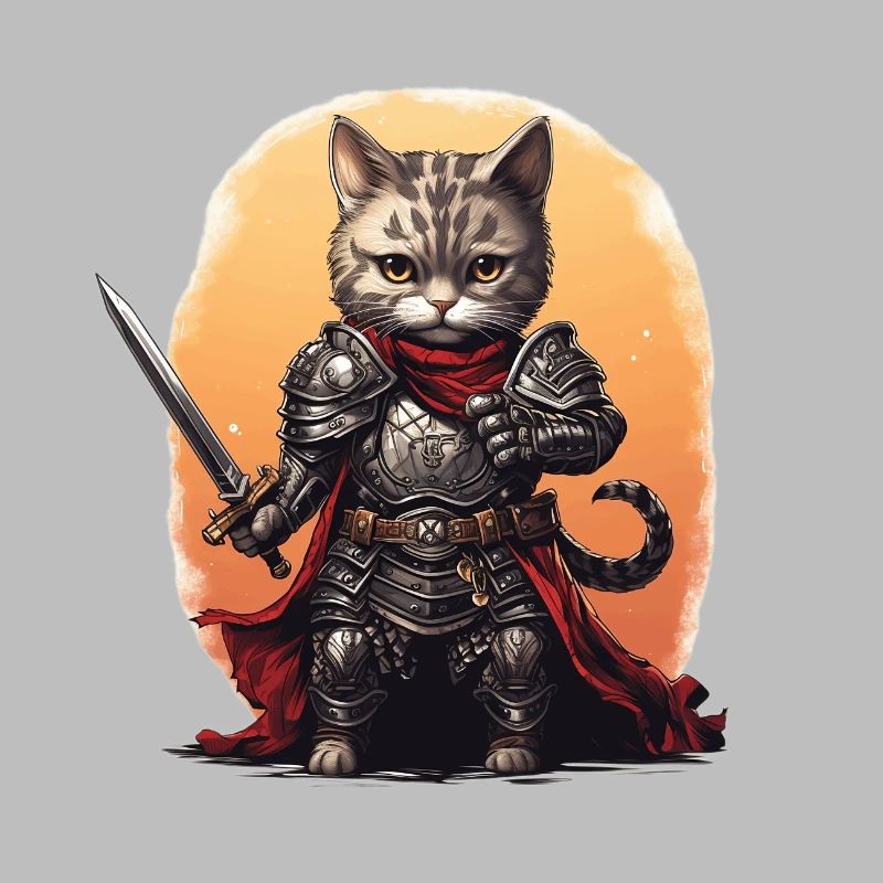 Chat en équipement de chevalier avec épée longue, AI Gen