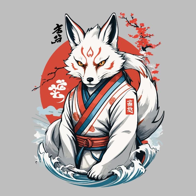 Kitsune Samurai Fox Vintage Ukiyo-e Style