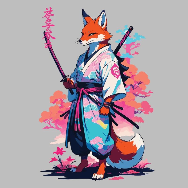Kitsune Samurai Fox Aesthetic Vaporwave Style