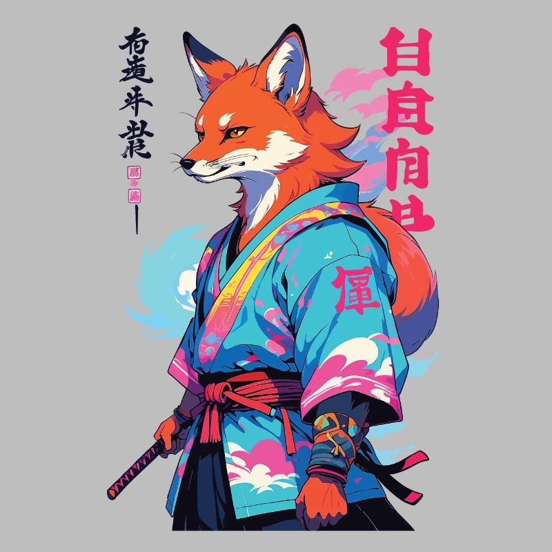 Kitsune Samurai Fox Aesthetic Vaporwave Style