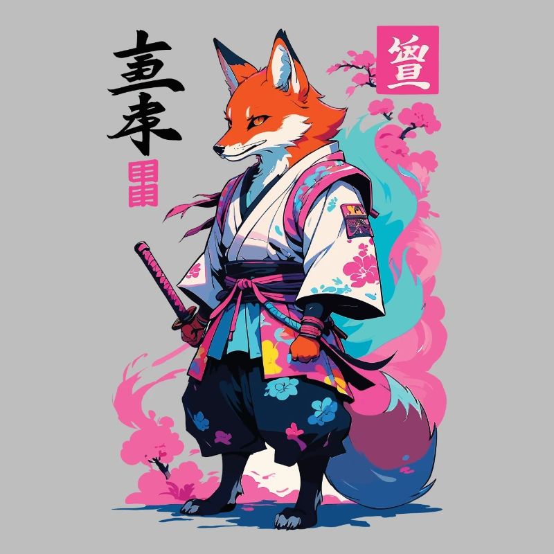Kitsune Samurai Fox Aesthetic Vaporwave Style
