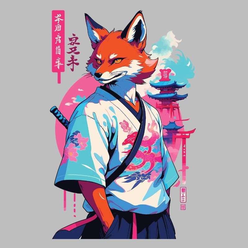 Kitsune Samurai Fox Aesthetic Vaporwave Style