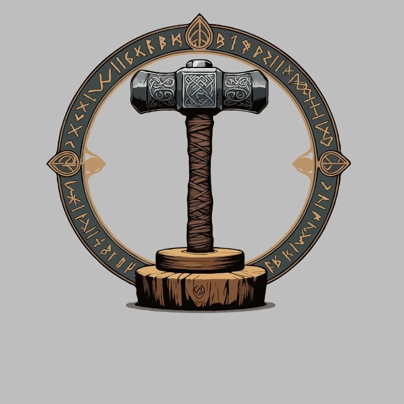Viking Hammer Warrior Valhalla Runic Circle Thor