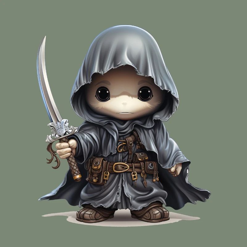 Cute ghost with dagger, cape and button eyes