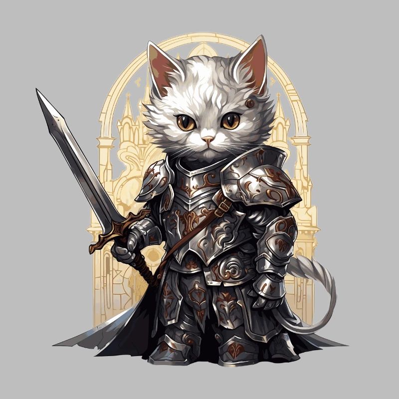 Chat en équipement de chevalier avec épée longue, AI Gen