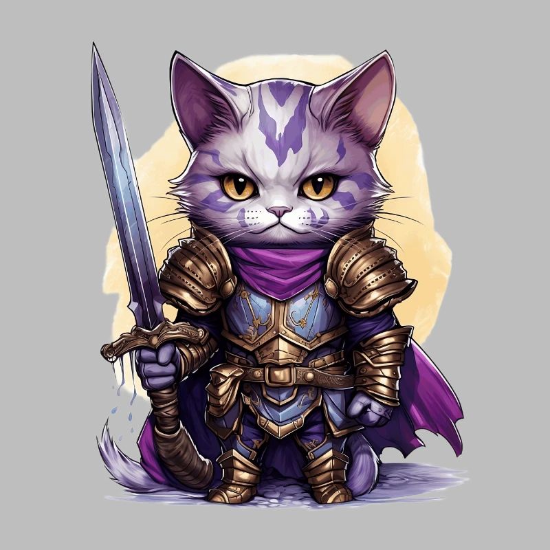 Chat en équipement de chevalier avec épée longue, AI Gen