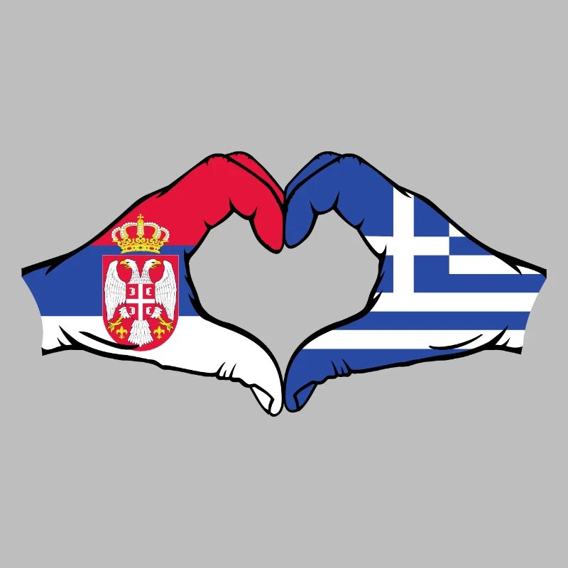Serbie Grèce Drapeau Mains Coeur Forme