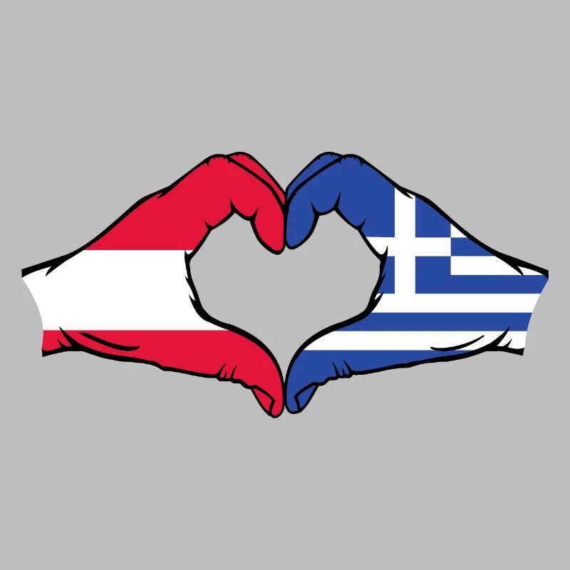 Autriche Grèce Drapeau Mains Coeur Forme Utilisé