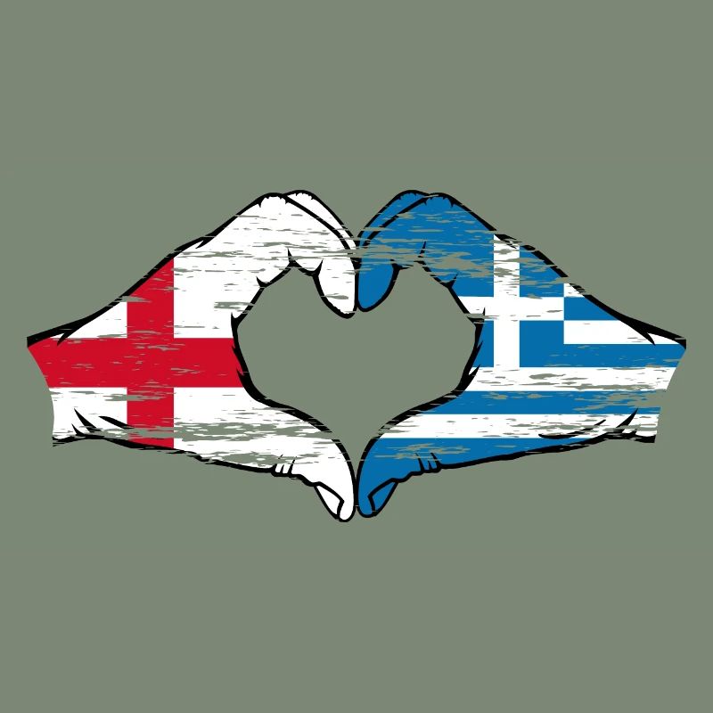 Angleterre Grèce Drapeau Mains Coeur Forme Utilisé