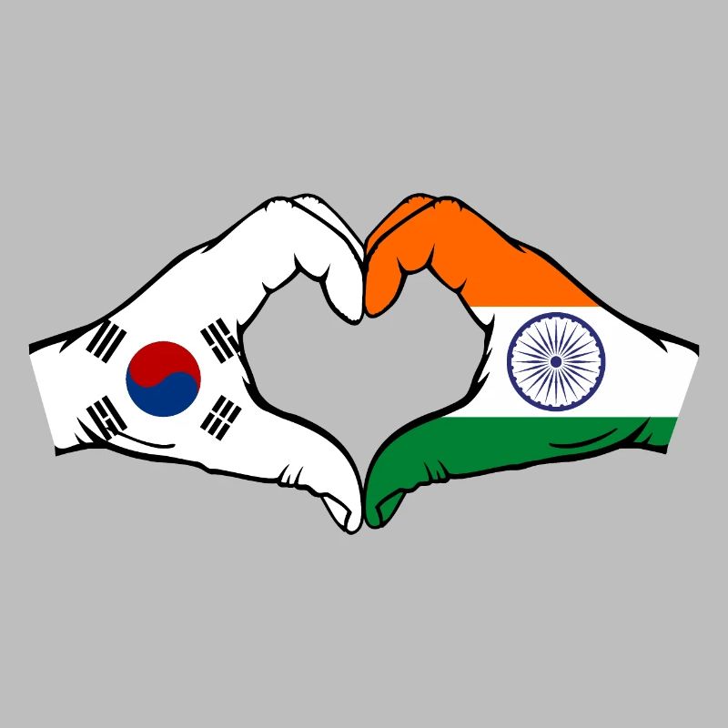 Corée du Sud Inde Drapeau Mains Coeur Forme