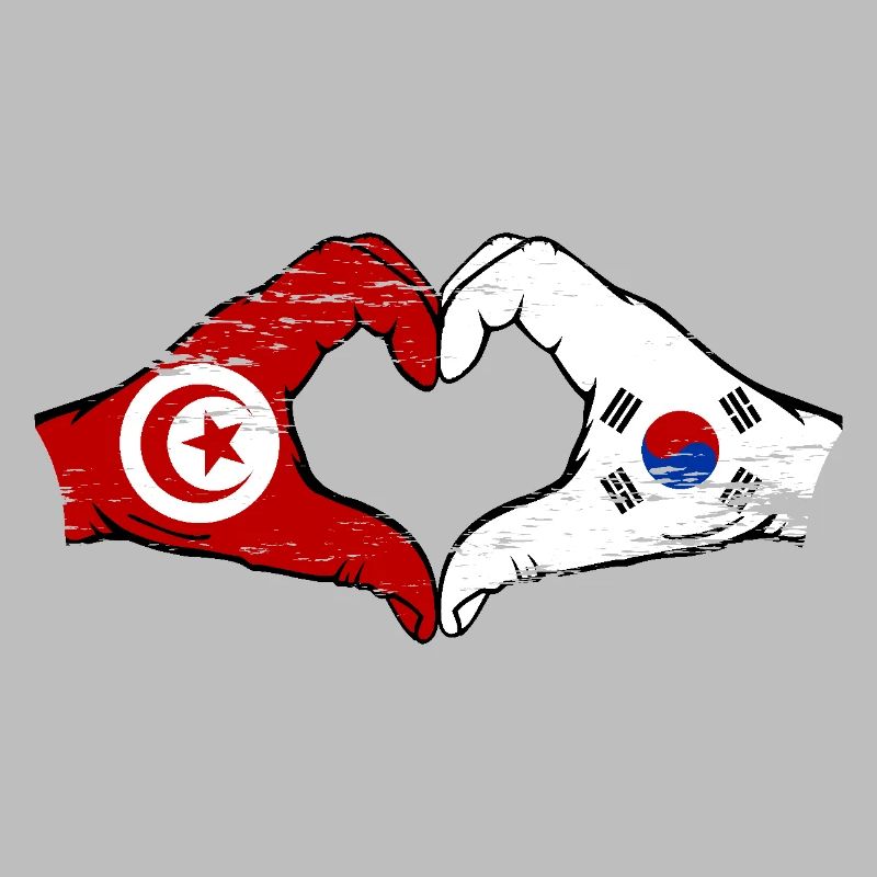 Tunisie Corée du Sud Drapeau Mains Coeur Forme Utilisé