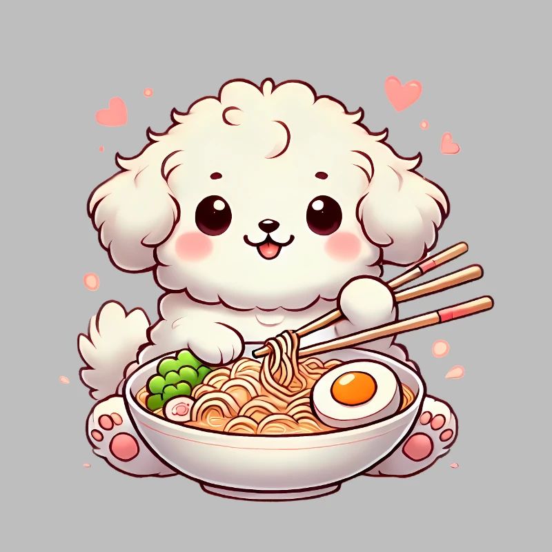 adorable chiot mangeant des ramen, illustration