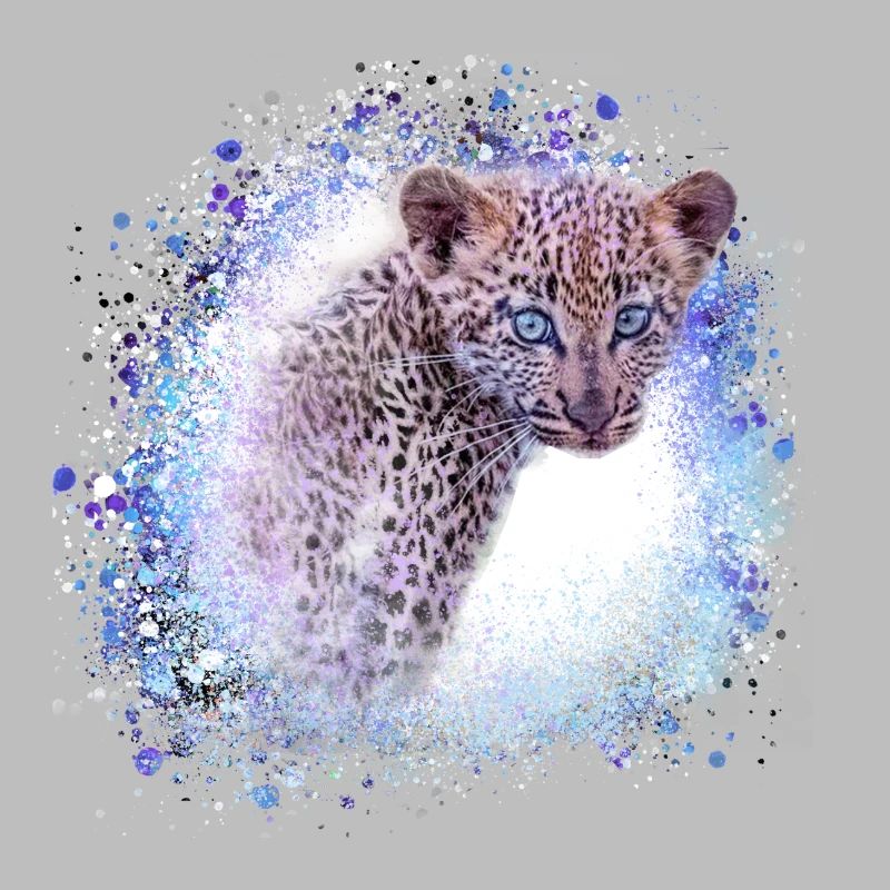 léopard, chat, chat sauvage, graffiti, peinture, bleu
