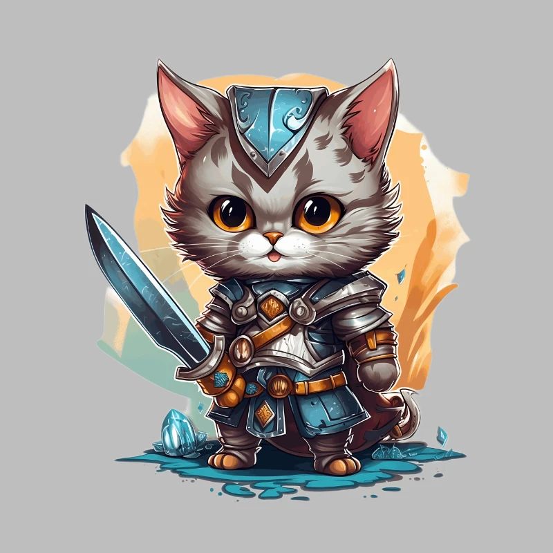 Chat en équipement de chevalier avec épée longue, AI Gen