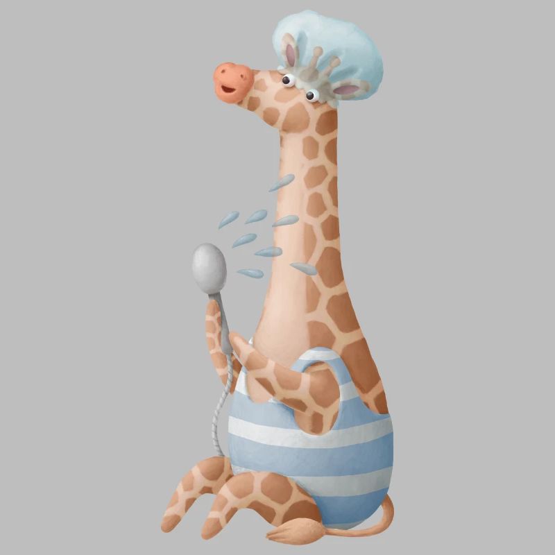 Nette Giraffe die eine Dusche nimmt mit Badehaube